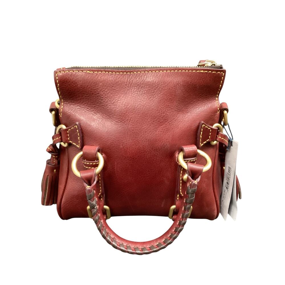 NWT Dooney &Bourke Bag Nano Leather Satchel Two Handles OneStrap Tassels BurnRed - Picture 2 of 13